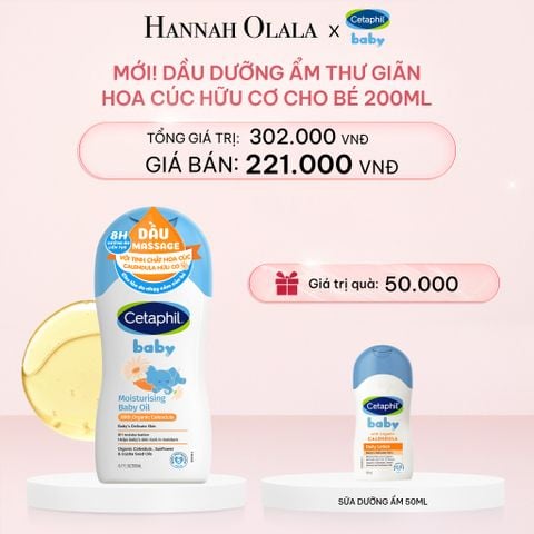  E441_DEAL 17: DẦU MASSAGE DƯỠNG ẨM LÀM DỊU DA BÉ VỚI HOA CÚC CALENDULA HỮU CƠ CETAPHIL BABY MOISTURISING BABY OIL WITH ORGANIC CALENDULA 200ML 
