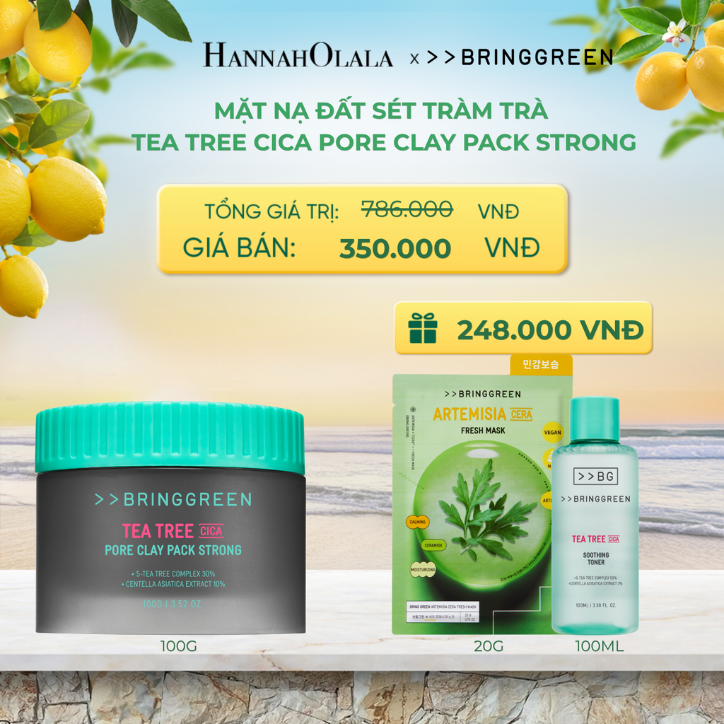  MẶT NẠ ĐẤT SÉT HỖ TRỢ CẢI THIỆN MỤN ĐẦU ĐEN TRÀM TRÀ BRING GREEN TEA TREE CICA PORE CLAY PACK STRONG 100G - A415 