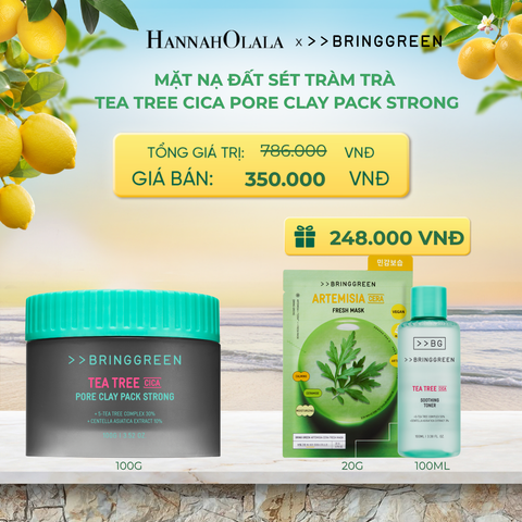  MẶT NẠ ĐẤT SÉT HỖ TRỢ CẢI THIỆN MỤN ĐẦU ĐEN TRÀM TRÀ BRING GREEN TEA TREE CICA PORE CLAY PACK STRONG 100G - A415 