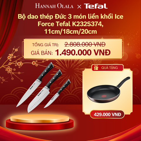  DEAL 16.1: BỘ DAO THÉP ĐỨC 3 MÓN LIỀN KHỐI ICE FORCE TEFAL K232S374, 11CM/18CM/20CM 