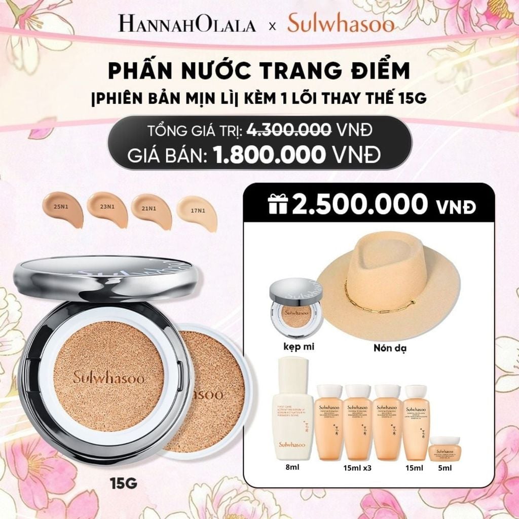  PHẤN NƯỚC TRANG ĐIỂM MỊN LÌ 24H (KÈM LÕI THAY THẾ) SULWHASOO PERFECTING CUSHION 15GX2 
