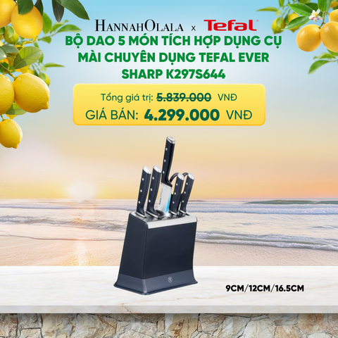  BỘ DAO 5 MÓN TÍCH HỢP DỤNG CỤ MÀI CHUYÊN DỤNG TEFAL EVER SHARP K297S644, 9CM/12CM/16.5CM 