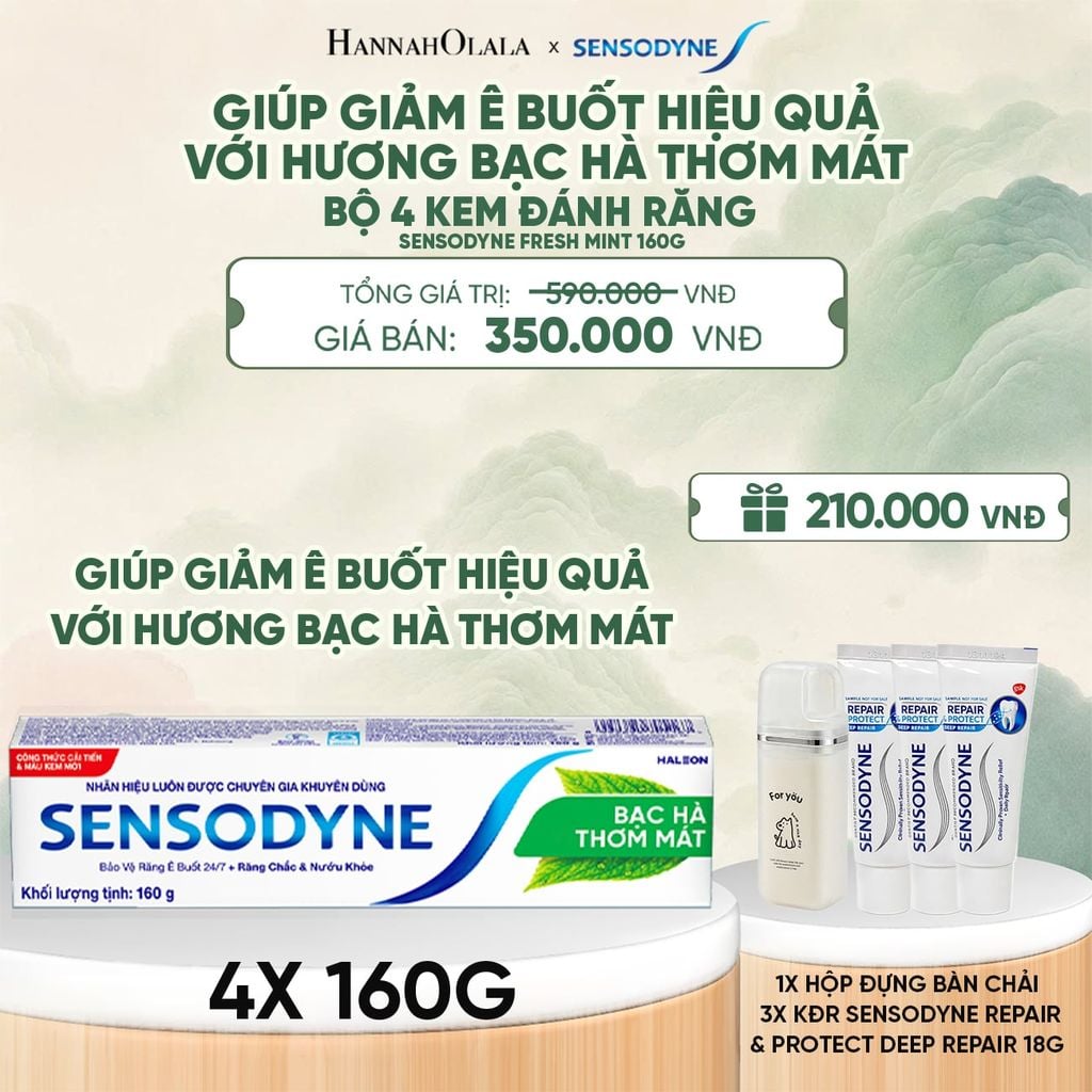  BỘ 4 KEM ĐÁNH RĂNG SENSODYNE FRESH MINT 160G GIÚP GIẢM Ê BUỐT HIỆU QUẢ VỚI HƯƠNG BẠC HÀ THƠM MÁT - A1042 