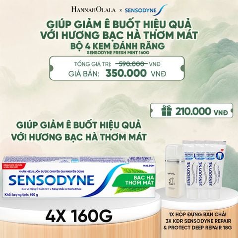 BỘ 4 KEM ĐÁNH RĂNG SENSODYNE FRESH MINT 160G GIÚP GIẢM Ê BUỐT HIỆU QUẢ VỚI HƯƠNG BẠC HÀ THƠM MÁT - A1042 