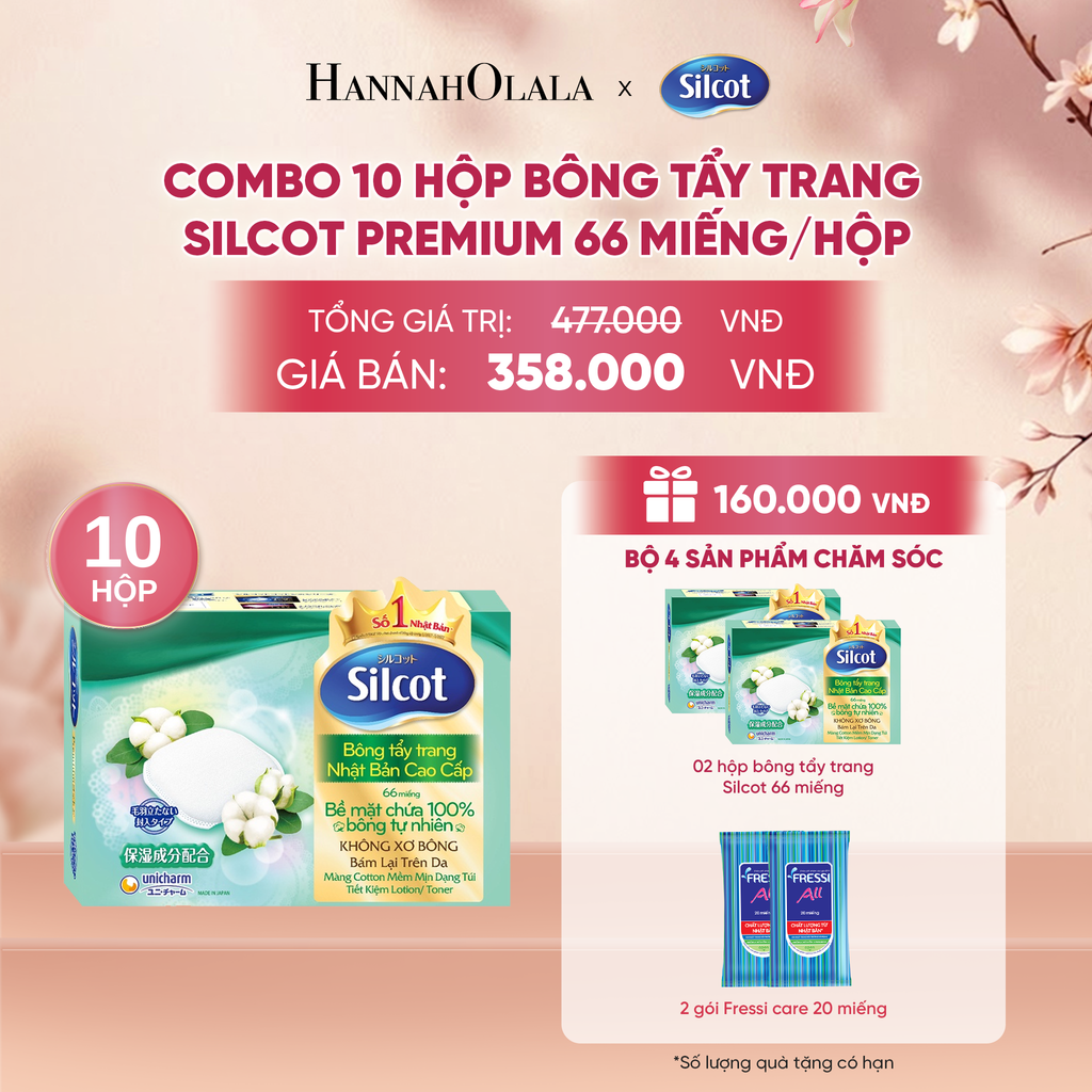  COMBO 10 HỘP BÔNG TRANG ĐIỂM (BÔNG TẨY TRANG) CAO CẤP SILCOT PREMIUM 66 MIẾNG/HỘP - DEAL 2 - A275 