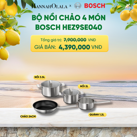  BỘ NỒI CHẢO 4 MÓN BOSCH HEZ9SE040 - QUÁNH 1.2L, NỒI 2L, NỒI 3.5L, CHẢO 24CM - A2390 