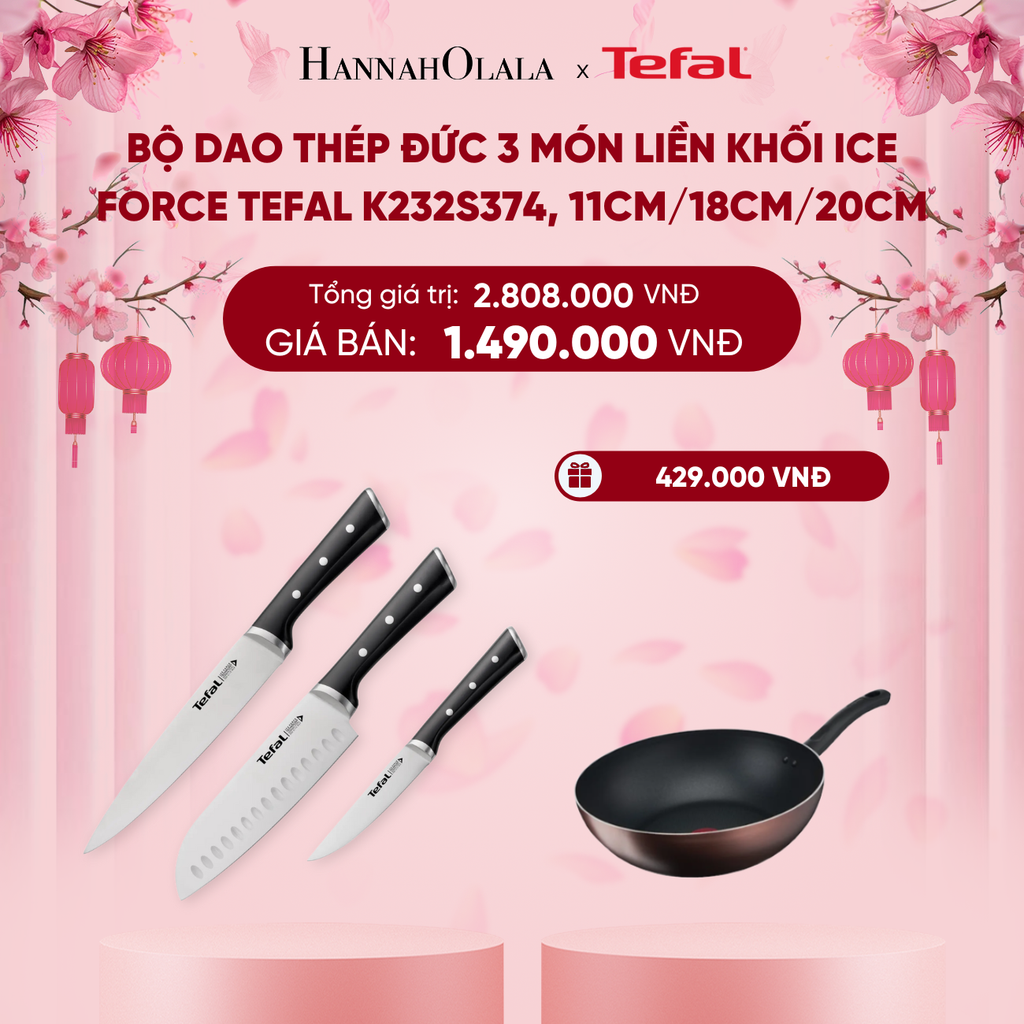  DEAL 15.1: BỘ DAO THÉP ĐỨC 3 MÓN LIỀN KHỐI ICE FORCE TEFAL K232S374, 11CM/18CM/20CM 