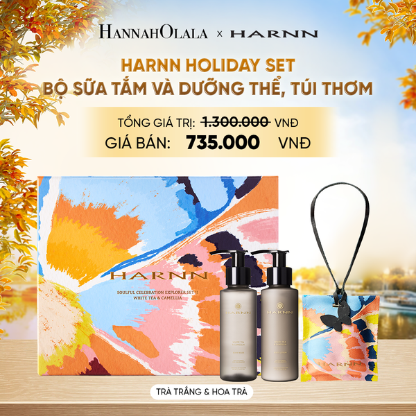  HARNN HOLIDAY SET - BỘ SỮA TẮM VÀ DƯỠNG THỂ, TÚI THƠM (100MLx2, 30G) HƯƠNG THIÊN NHIÊN [Date: 10/2027] - E215 
