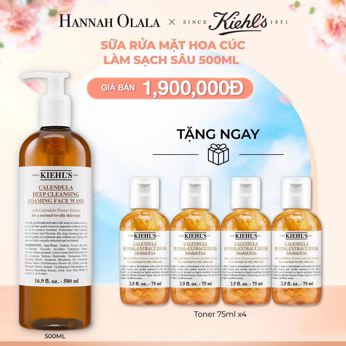  A389_DEAL 35: SỮA RỬA MẶT HOA CÚC KIEHL'S CALENDULA DEEP CLEANSING FOAMING FACE WASH 500ML 
