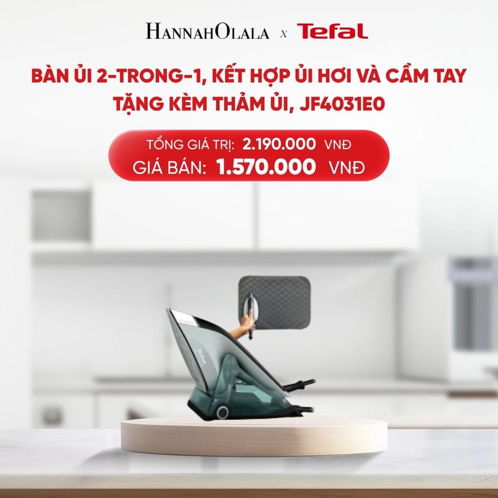  B185_DEAL 2: BÀN ỦI 2-TRONG-1, KẾT HỢP ỦI HƠI VÀ CẦM TAY TẶNG KÈM THẢM ỦI, JF4031E0 