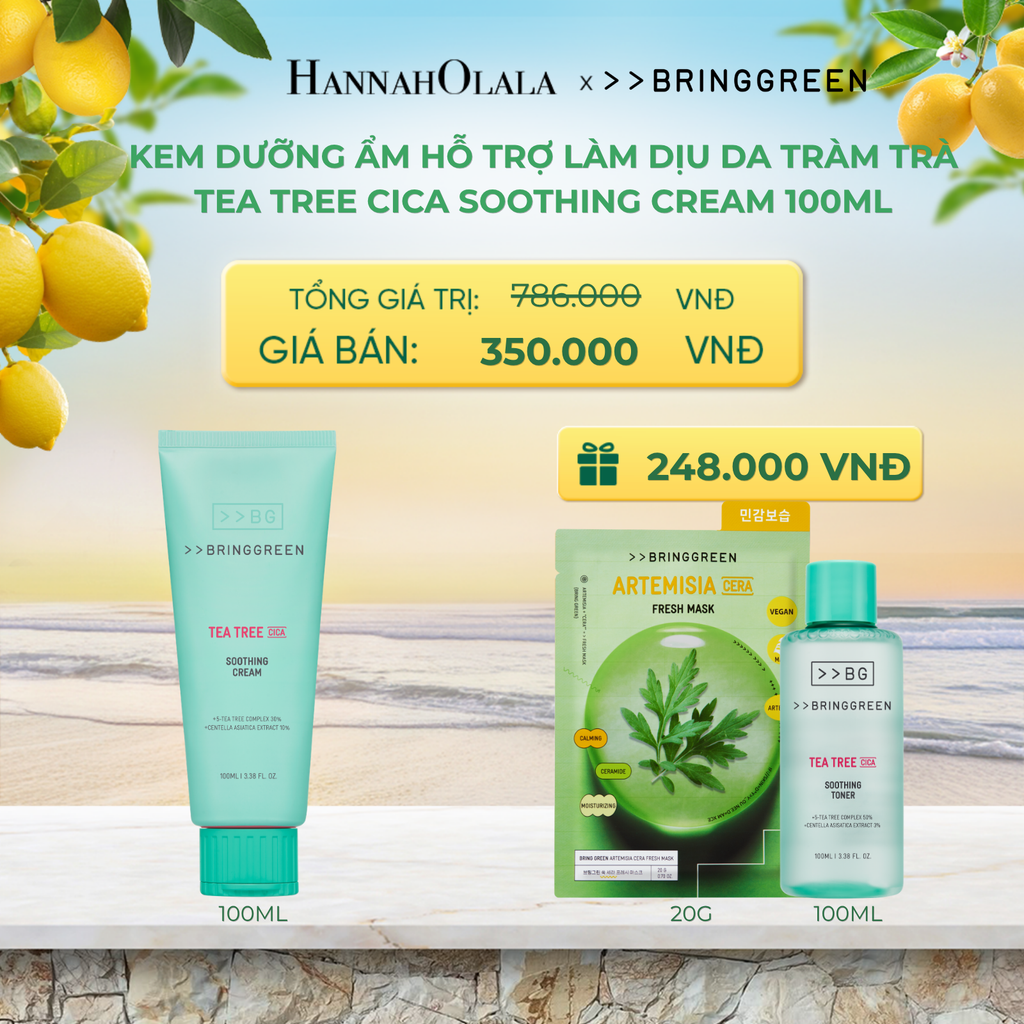  KEM DƯỠNG ẨM HỖ TRỢ LÀM DỊU DA TRÀM TRÀ BRING GREEN TEA TREE CICA SOOTHING CREAM 100ML - A416 