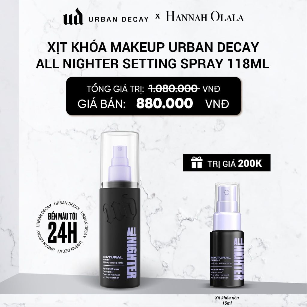  XỊT KHÓA MAKEUP URBAN DECAY ALL NIGHTER SETTING SPRAY HIỆU ỨNG TỰ NHIÊN 