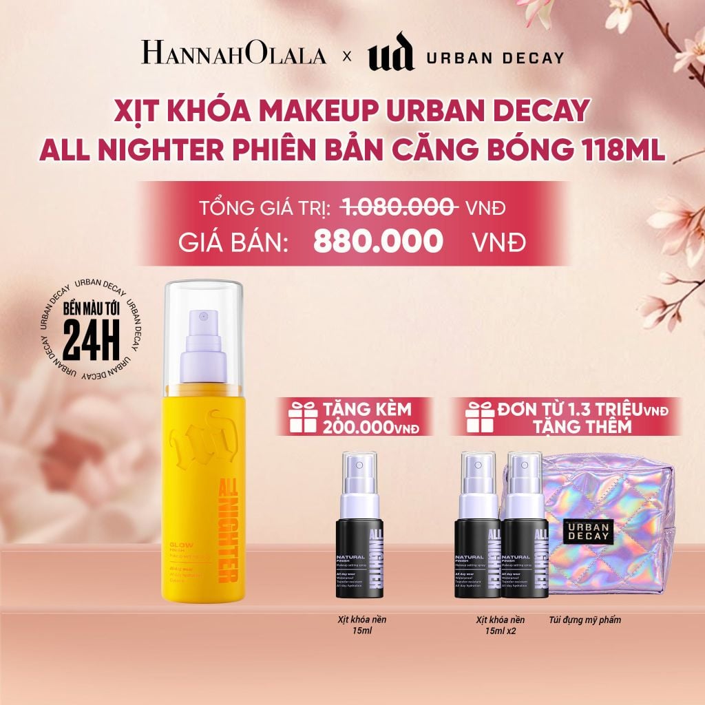  XỊT KHÓA MAKEUP URBAN DECAY ALL NIGHTER SETTING SPRAY 118ML HIỆU ỨNG CĂNG BÓNG - 24H KHÓA CHẶT MAKEUP, KHÁNG NƯỚC VÀ MỒ HÔI - A926 