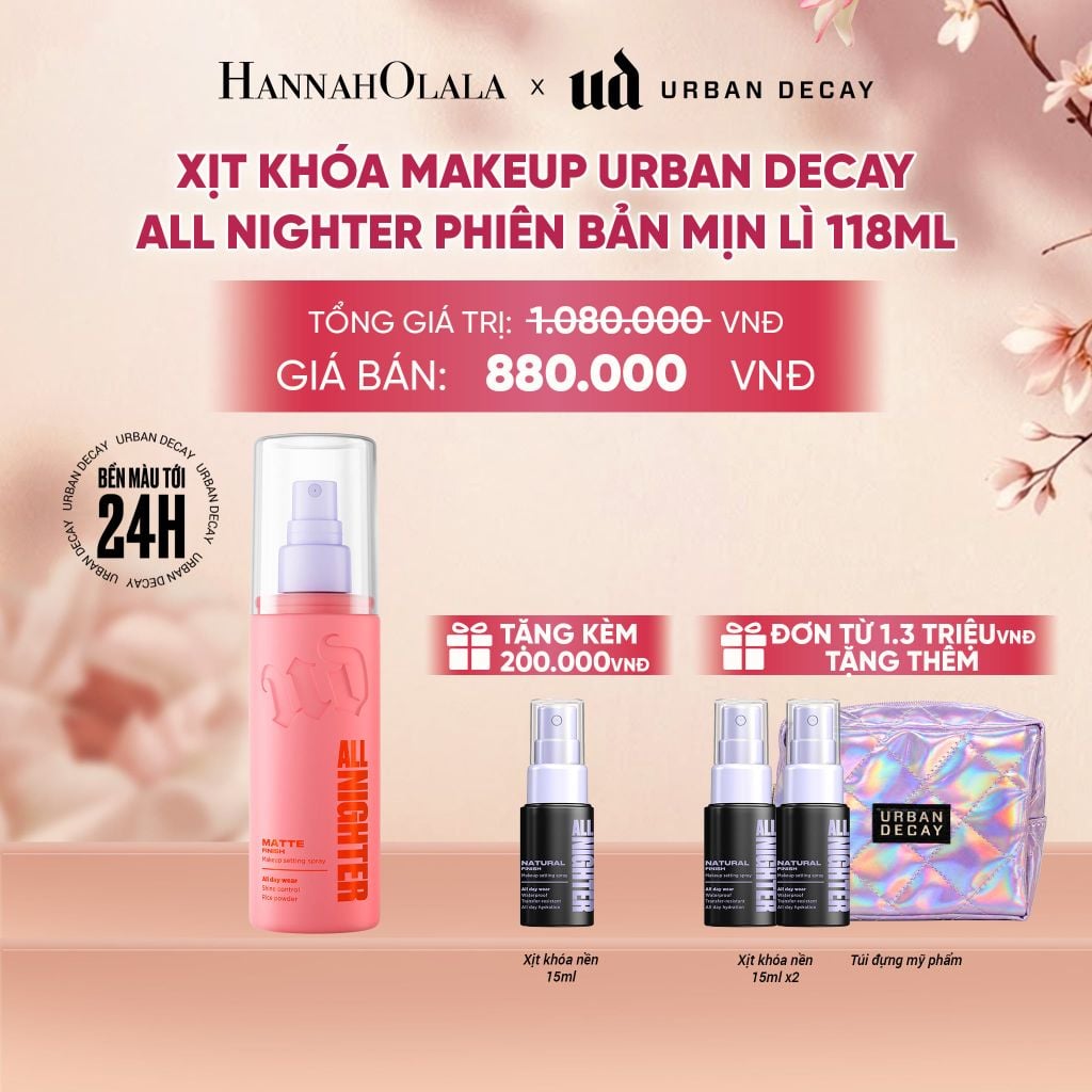  XỊT KHÓA MAKEUP URBAN DECAY ALL NIGHTER SETTING SPRAY HIỆU ỨNG MỊN LÌ - 24H KHÓA CHẶT MAKEUP, KHÁNG NƯỚC VÀ MỒ HÔI 118ML - A443 