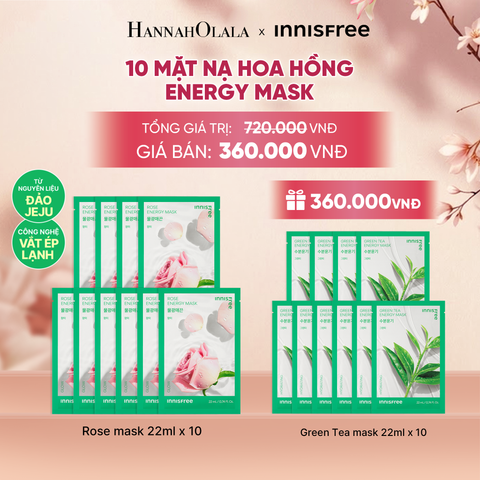  BỘ 10 MẶT NẠ GIẤY DƯỠNG DA HÀN QUỐC INNISFREE ROSE ENERGY MASK 22ML - A619 