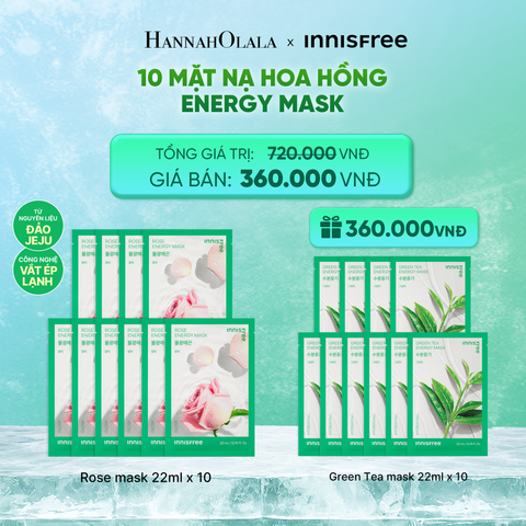  BỘ 10 MẶT NẠ GIẤY DƯỠNG DA HÀN QUỐC INNISFREE ROSE ENERGY MASK 22ML 