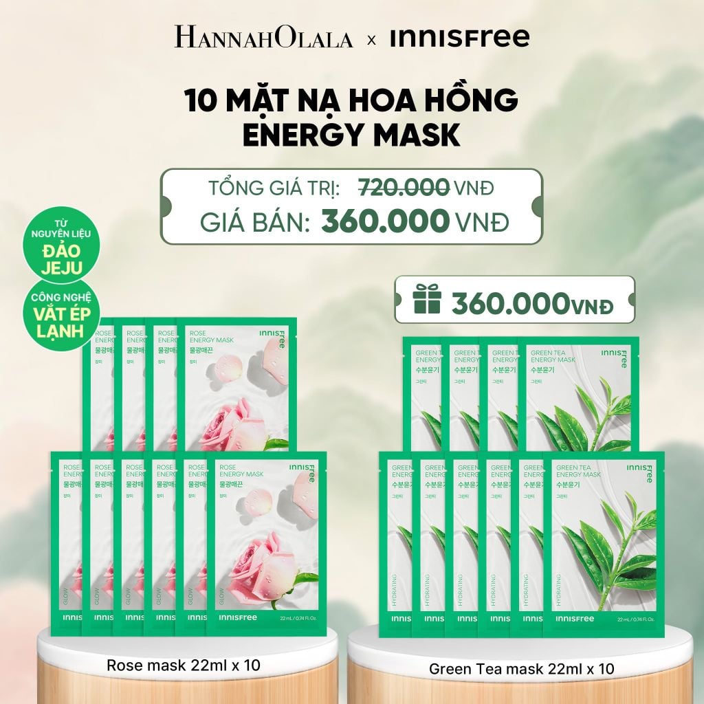  BỘ 10 MẶT NẠ GIẤY DƯỠNG DA HÀN QUỐC INNISFREE ROSE ENERGY MASK 22ML - A1618 