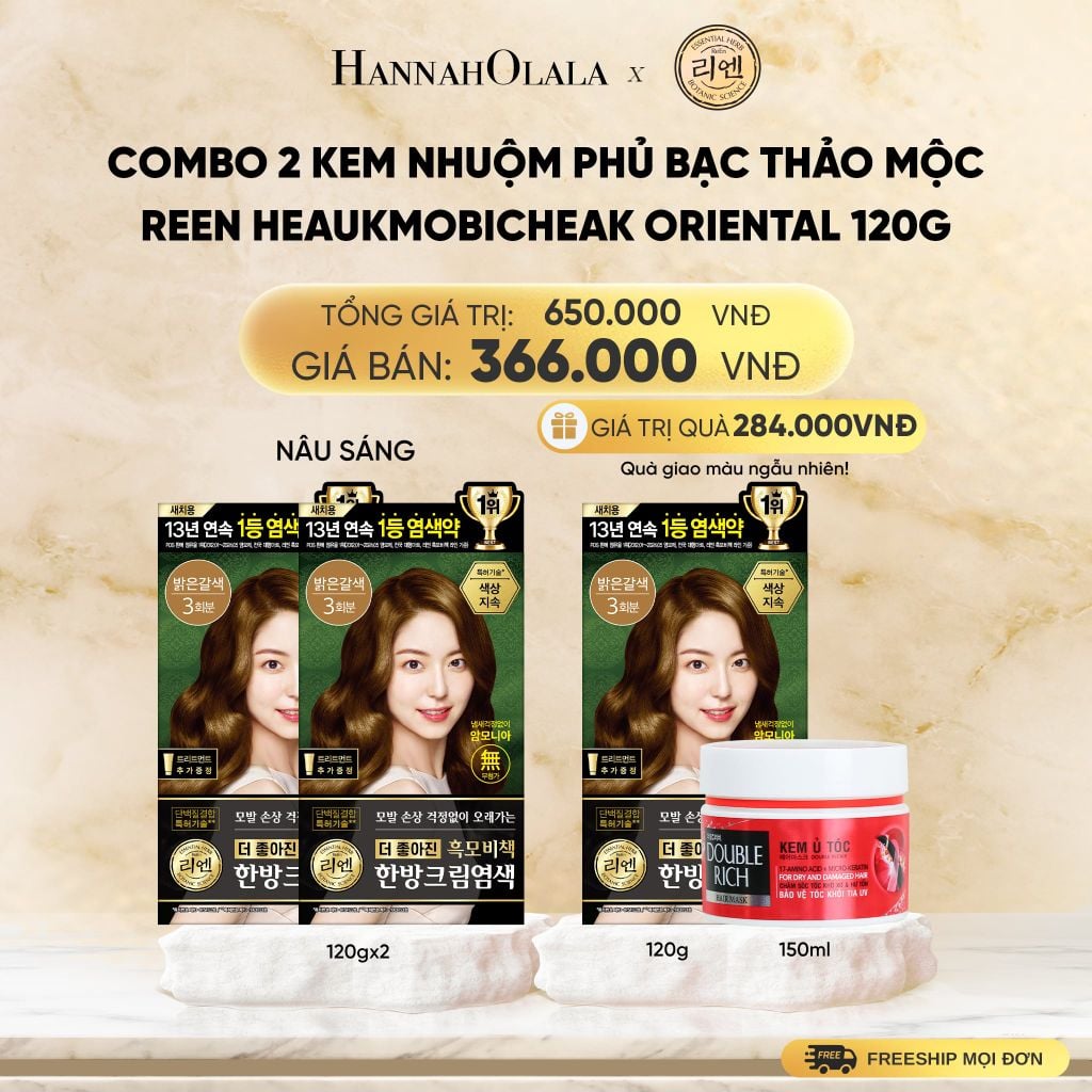  COMBO 2 KEM NHUỘM TÓC PHỦ BẠC THẢO MỘC REEN HEAUKMOBICHEAK CREAM 120G - DEAL 11 