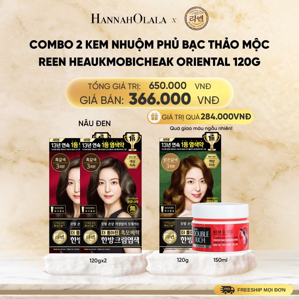  COMBO 2 KEM NHUỘM TÓC PHỦ BẠC THẢO MỘC REEN HEAUKMOBICHEAK CREAM 120G - DEAL 11 