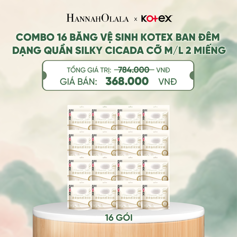  COMBO 16 BĂNG VỆ SINH KOTEX BAN ĐÊM DẠNG QUẦN SILKY CICADA CỠ M/L 2 MIẾNG 