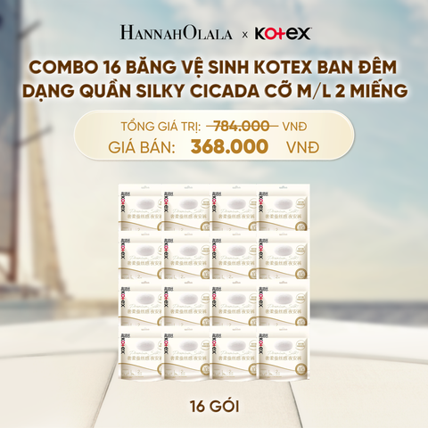  COMBO 16 BĂNG VỆ SINH KOTEX BAN ĐÊM DẠNG QUẦN SILKY CICADA CỠ M/L 2 MIẾNG - A214 