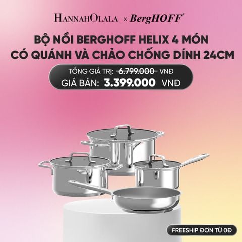  BỘ NỒI BERGHOFF HELIX 4 MÓN CÓ QUÁNH VÀ CHẢO CHỐNG DÍNH 24CM_A2144 
