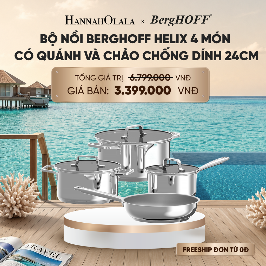  BỘ NỒI BERGHOFF HELIX 4 MÓN CÓ QUÁNH VÀ CHẢO CHỐNG DÍNH 24CM_ D2068 