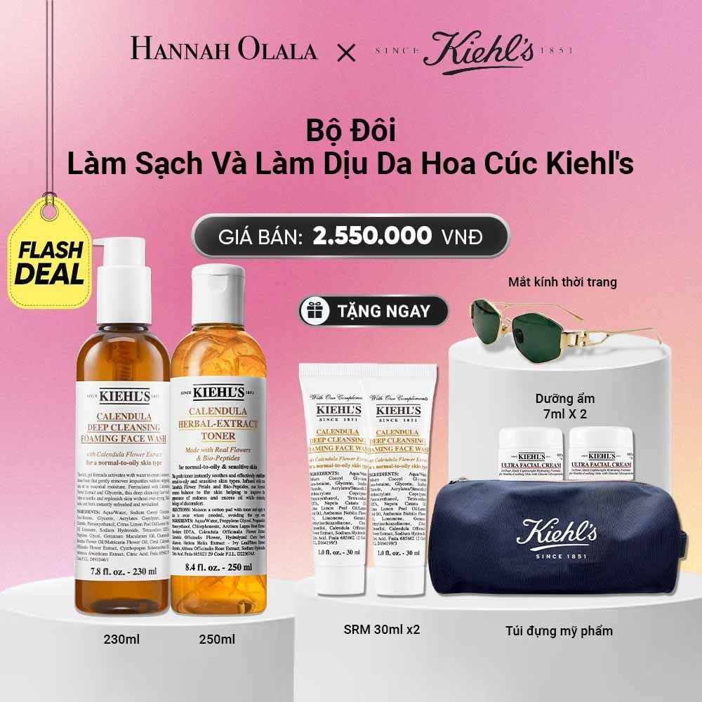  BỘ ĐÔI NƯỚC CÂN BẰNG HOA CÚC KIEHL'S CALENDULA HERBAL EXTRACT ALCOHOL-FREE TONER 250ML + SỮA RỬA MẶT HOA CÚC KIEHL'S CALENDULA DEEP CLEANSING FOAMING FACE WASH 230ML - FLASH DEAL_A1344 