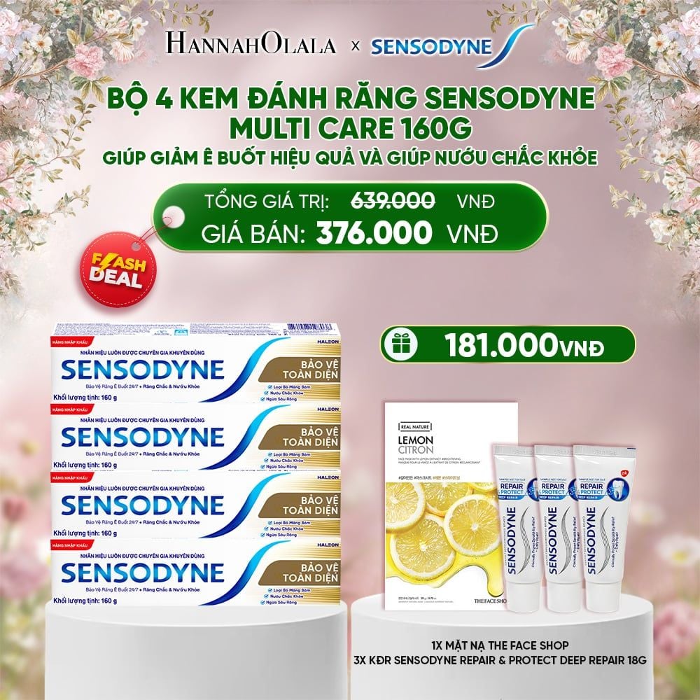  E464_DEAL 2: [FLASH DEAL] BỘ 4 KEM ĐÁNH RĂNG SENSODYNE MULTI CARE 160G GIÚP GIẢM Ê BUỐT HIỆU QUẢ VÀ GIÚP NƯỚU CHẮC KHỎE 