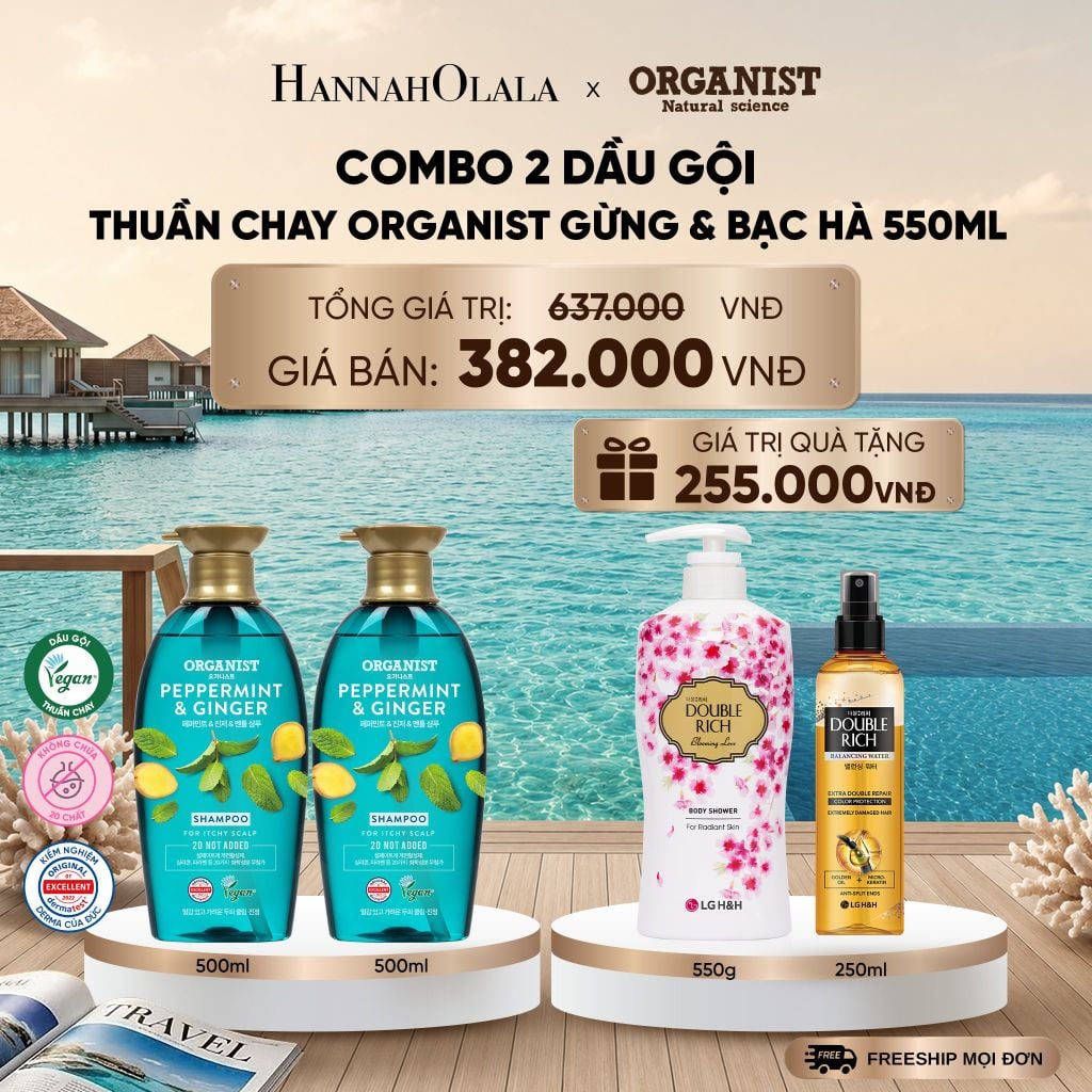  COMBO 2 DẦU GỘI THUẦN CHAY ORGANIST GỪNG & BẠC HÀ 550ML _ DEAL 32_ D877 