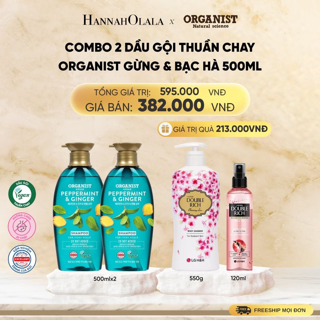  COMBO 2 DẦU GỘI THUẦN CHAY ORGANIST GỪNG & BẠC HÀ 550ML - DEAL 26 