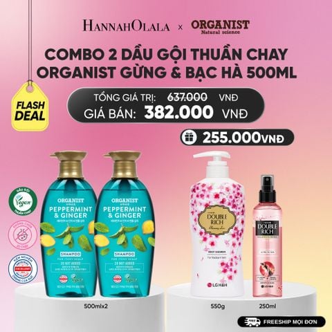  COMBO 2 DẦU GỘI THUẦN CHAY ORGANIST GỪNG & BẠC HÀ 550ML_A781 