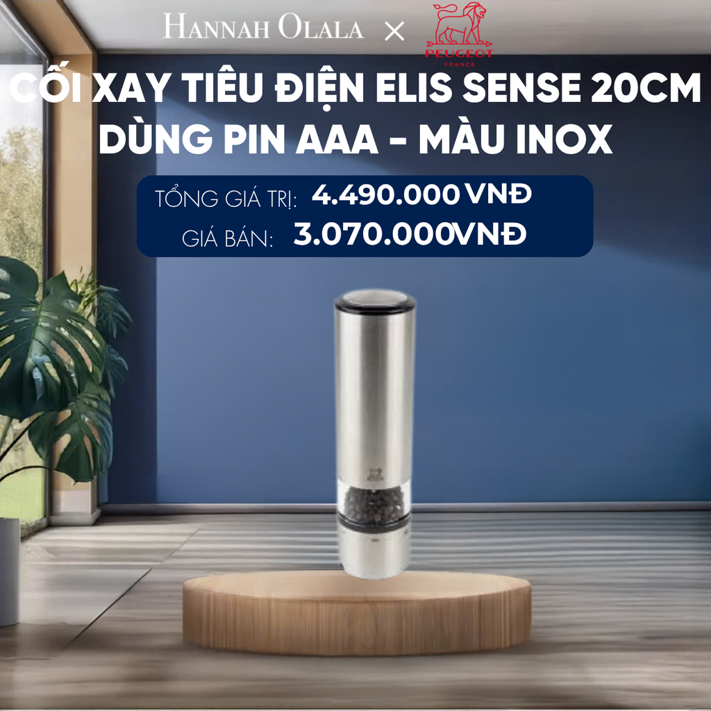  CỐI XAY TIÊU ĐIỆN ELIS SENSE 20CM DÙNG PIN AAA - MÀU INOX 