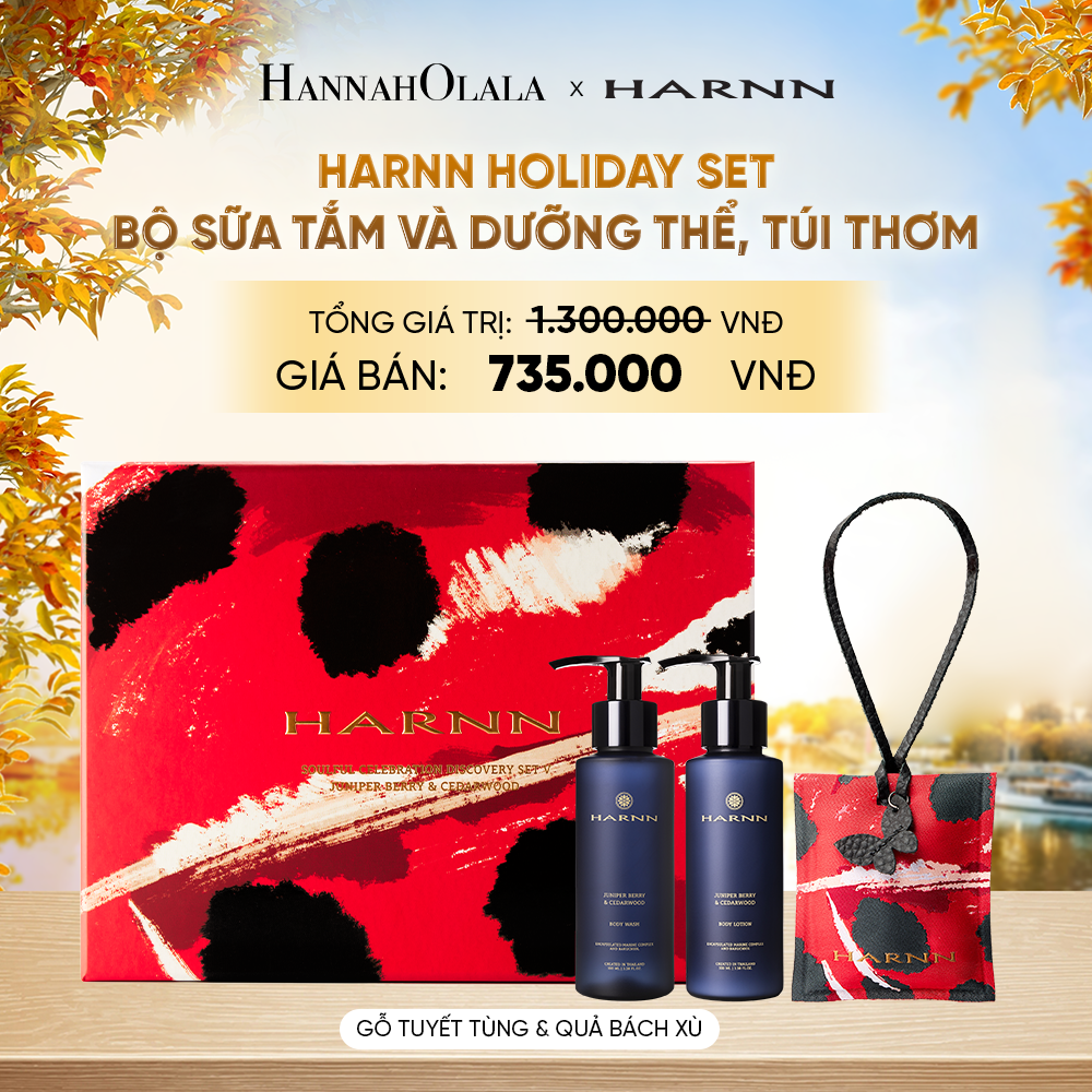 HARNN HOLIDAY SET - BỘ SỮA TẮM VÀ DƯỠNG THỂ, TÚI THƠM (100MLx2, 30G) HƯƠNG THIÊN NHIÊN [Date: 10/2027] - E215 