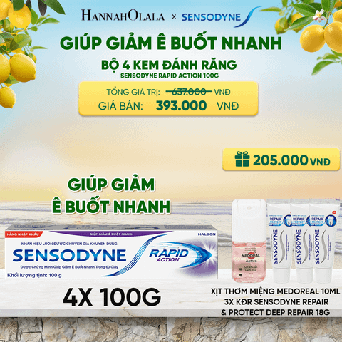  BỘ 4 KEM ĐÁNH RĂNG SENSODYNE RAPID ACTION 100G GIÚP GIẢM Ê BUỐT NHANH - A2089 