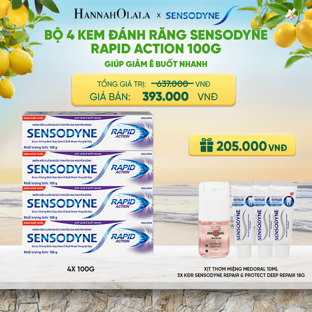  BỘ 4 KEM ĐÁNH RĂNG SENSODYNE RAPID ACTION 100G GIÚP GIẢM Ê BUỐT NHANH - A2089 