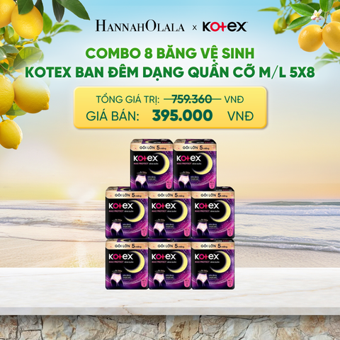  COMBO 8 BĂNG VỆ SINH KOTEX BAN ĐÊM DẠNG QUẦN CỠ M/L 5X8 - A774 