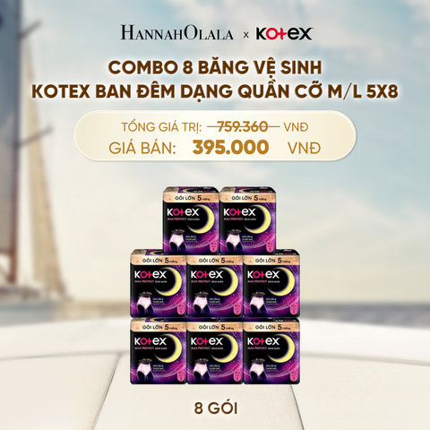 COMBO 8 BĂNG VỆ SINH KOTEX BAN ĐÊM DẠNG QUẦN CỠ M/L 5X8 - A122 