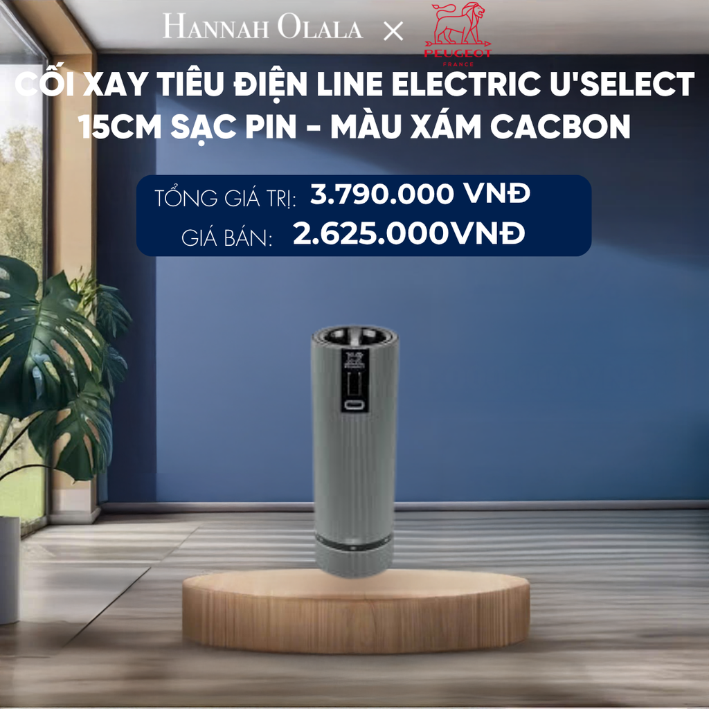  CỐI XAY TIÊU ĐIỆN LINE ELECTRIC U'SELECT 15CM SẠC PIN - MÀU XÁM CACBON 