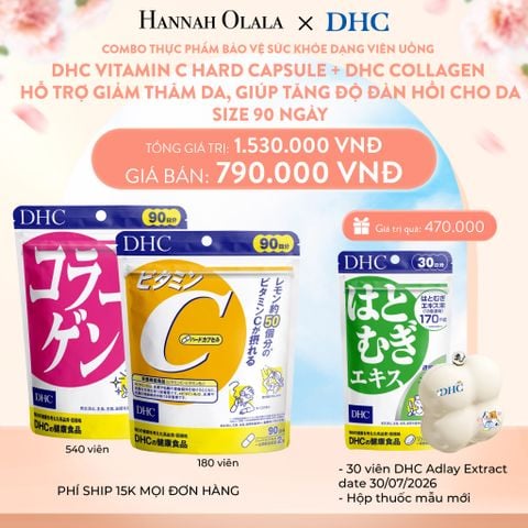  A230_DEAL 3: COMBO THỰC PHẨM BẢO VỆ SỨC KHỎE DẠNG VIÊN UỐNG DHC VITAMIN C HARD CAPSULE + DHC COLLAGEN HỖ TRỢ GIẢM THÂM DA, GIÚP TĂNG ĐỘ ĐÀN HỒI CHO DA - SIZE 90 NGÀY 
