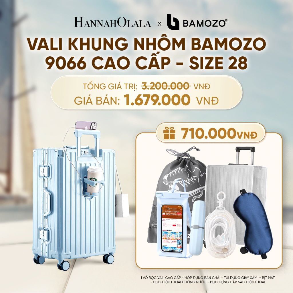  VALI BAMOZO KHUNG NHÔM 9066 BẢN CAO CẤP (TẶNG BỌC VALI CC TRONG SUỐT + HỘP ĐỰNG BÀN CHẢI + TÚI ĐỰNG GIÀY XÁM + TÚI ĐỰNG ĐT CHỐNG NƯỚC + TÚI ĐỰNG CÁP SẠC) - A1592 