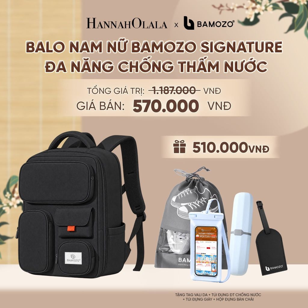  BALO NAM NỮ BAMOZO SIGNATURE ĐA NĂNG ĐI HỌC ĐI LÀM CHỐNG THẤM NƯỚC CÓ CỔNG SẠC DỰ PHÒNG (TAG THẺ DA CHỐNG THẤT LẠC + TÚI ĐỰNG ĐIỆN THOẠI CHỐNG NƯỚC + TÚI ĐỰNG GIÀY XÁM + HỘP ĐỰNG BÀN CHẢI) - A2484 