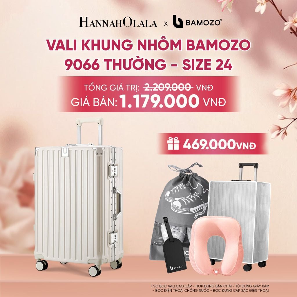  VALI BAMOZO KHUNG NHÔM 9066 BẢN THƯỜNG (TẶNG BỌC VALI TRONG SUỐT + TAG HÀNH LÝ DA + TÚI ĐỰNG GIÀY + GỐI CHỮ U THƯỜNG) - A1606 