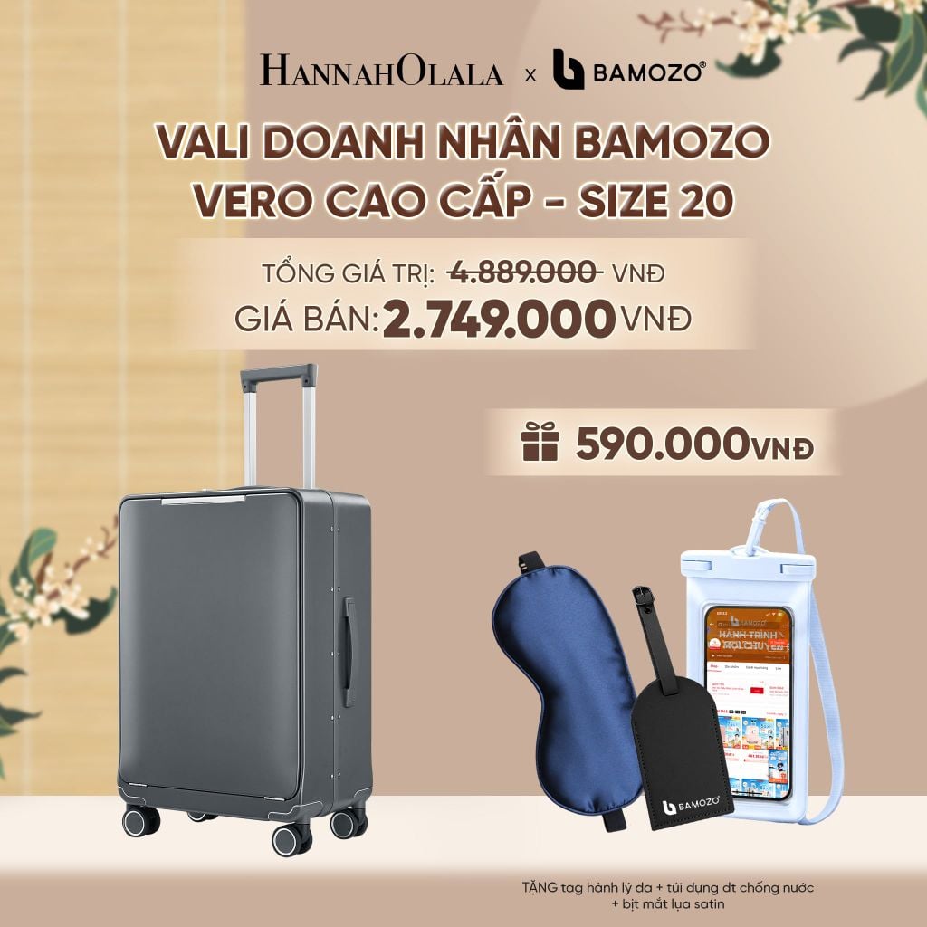  VALI DOANH NHÂN BAMOZO VERO KHUNG NHÔM CAO CẤP (TẶNG TAG HÀNH LÝ DA + TÚI ĐỰNG ĐT CHỐNG NƯỚC + BỊT MẮT LỤA SATIN) - A2563 