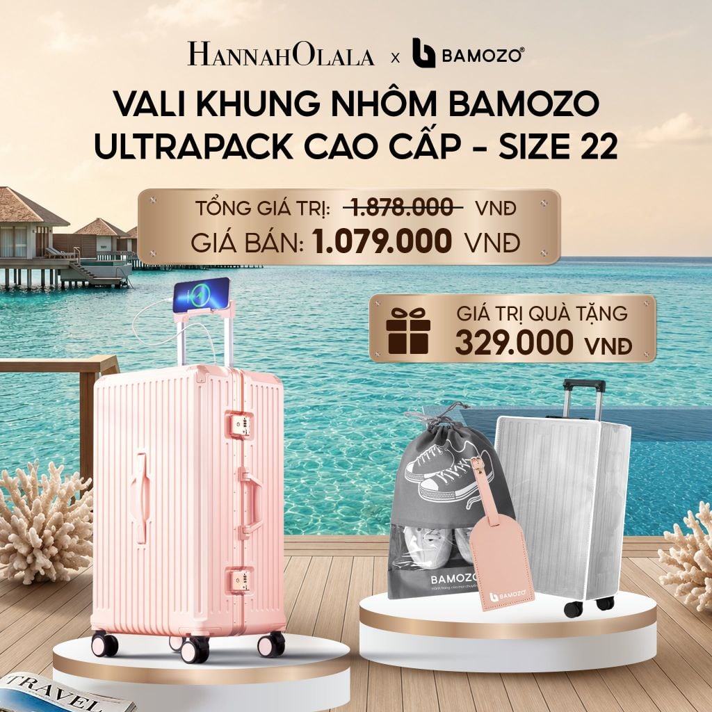  VALI BAMOZO KHUNG NHÔM ULTRAPACK CAO CẤP (TẶNG BỌC VALI CC TRONG SUỐT + THẺ TAG DA CHỐNG THẤT LẠC + TÚI ĐỰNG GIÀY)_ D852 