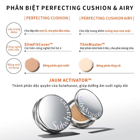  PHẤN NƯỚC TRANG ĐIỂM MỎNG NHẸ SÁNG TRONG (KÈM LÕI THAY THẾ) SULWHASOO PERFECTING CUSHION AIRY 15GX2 