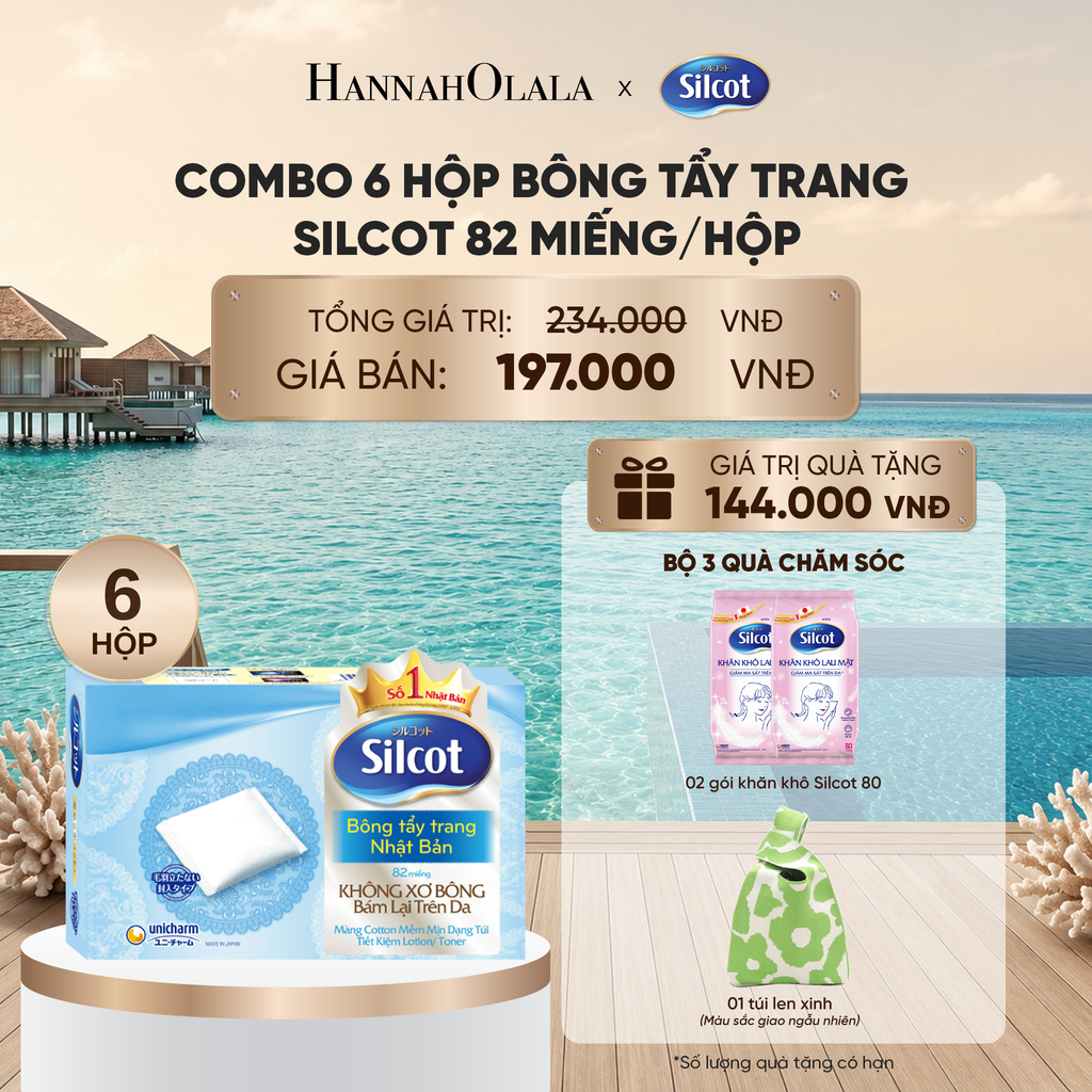  COMBO 6 HỘP BÔNG TRANG ĐIỂM (BÔNG TẨY TRANG) SILCOT 82 MIẾNG/HỘP_ D189 