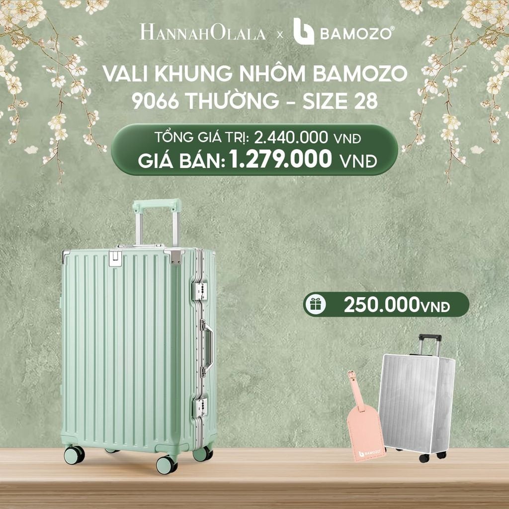  DEAL 3: VALI BAMOZO KHUNG NHÔM 9066 BẢN THƯỜNG (TẶNG BỌC VALI TRONG SUỐT + TAG HÀNH LÝ DA) 