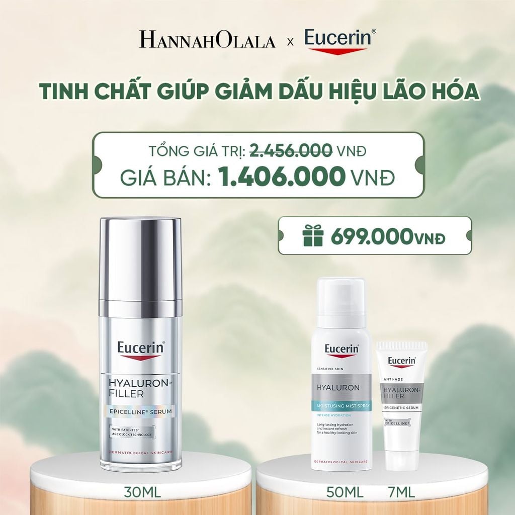  TINH CHẤT GIẢM DẤU HIỆU LÃO HÓA HYALURON-FILLER EPICELLINE 30ML TẶNG XỊT DƯỠNG ẨM 150ML & NƯỚC TẨY TRANG CHO DA NHẠY CẢM 200ML - A012 