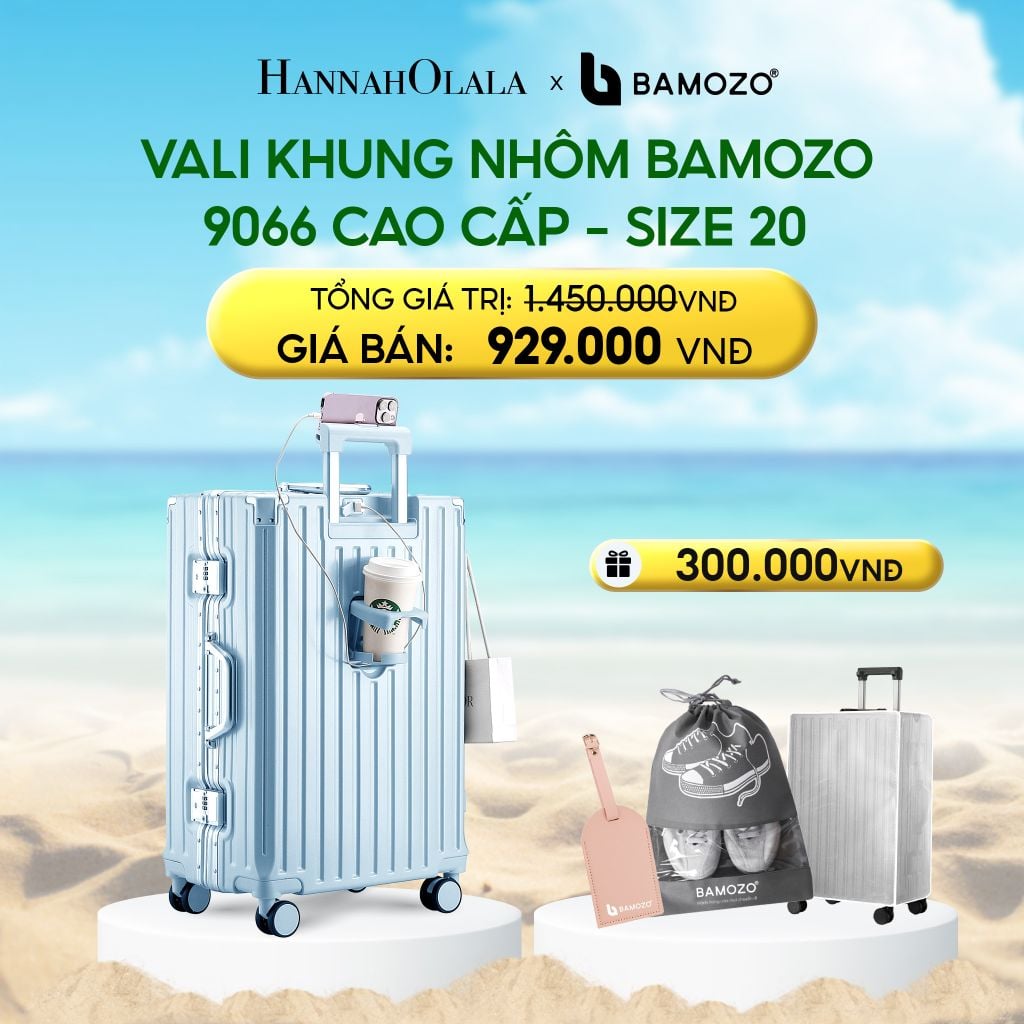  DEAL 2: VALI BAMOZO KHUNG NHÔM 9066 BẢN CAO CẤP (TẶNG BỌC VALI CC TRONG SUỐT + THẺ TAG DA CHỐNG THẤT LẠC + TÚI ĐỰNG GIÀY XÁM 
